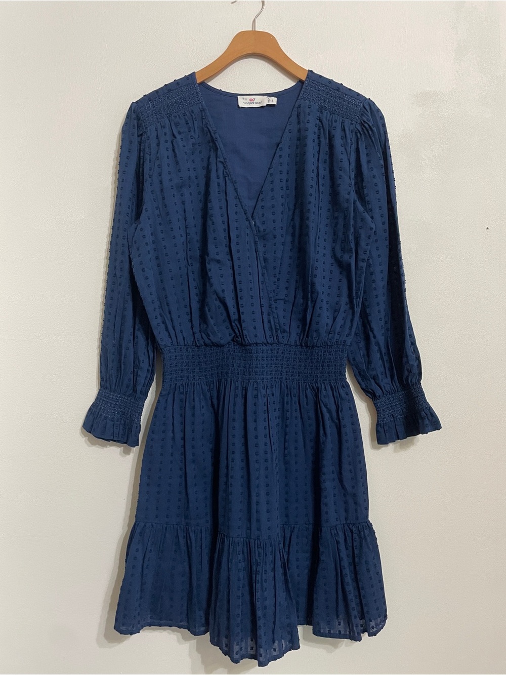 Vineyard Vines Navy Cotton Smocked Waist Mini Dress